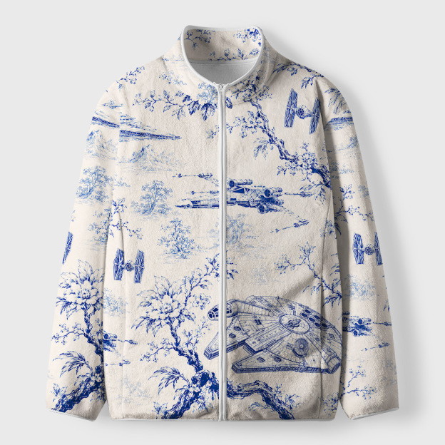 Sci-Fi Space Vessel Toile Seamless Pattern Geek Polar Fleece Full-Zip Jacket