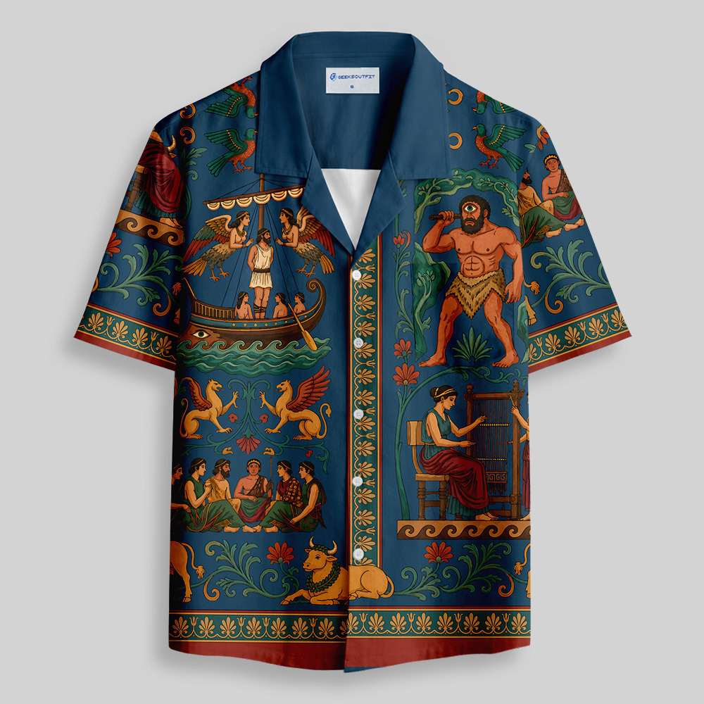 Geeksoutfit Ancient Greek Odyssey Mythology Button Up Pocket Shirt for Sale