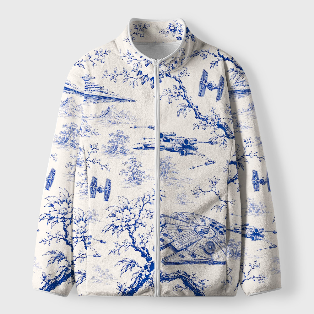 Sci-Fi Space Vessel Toile Seamless Pattern Geek Polar Fleece Full-Zip Jacket