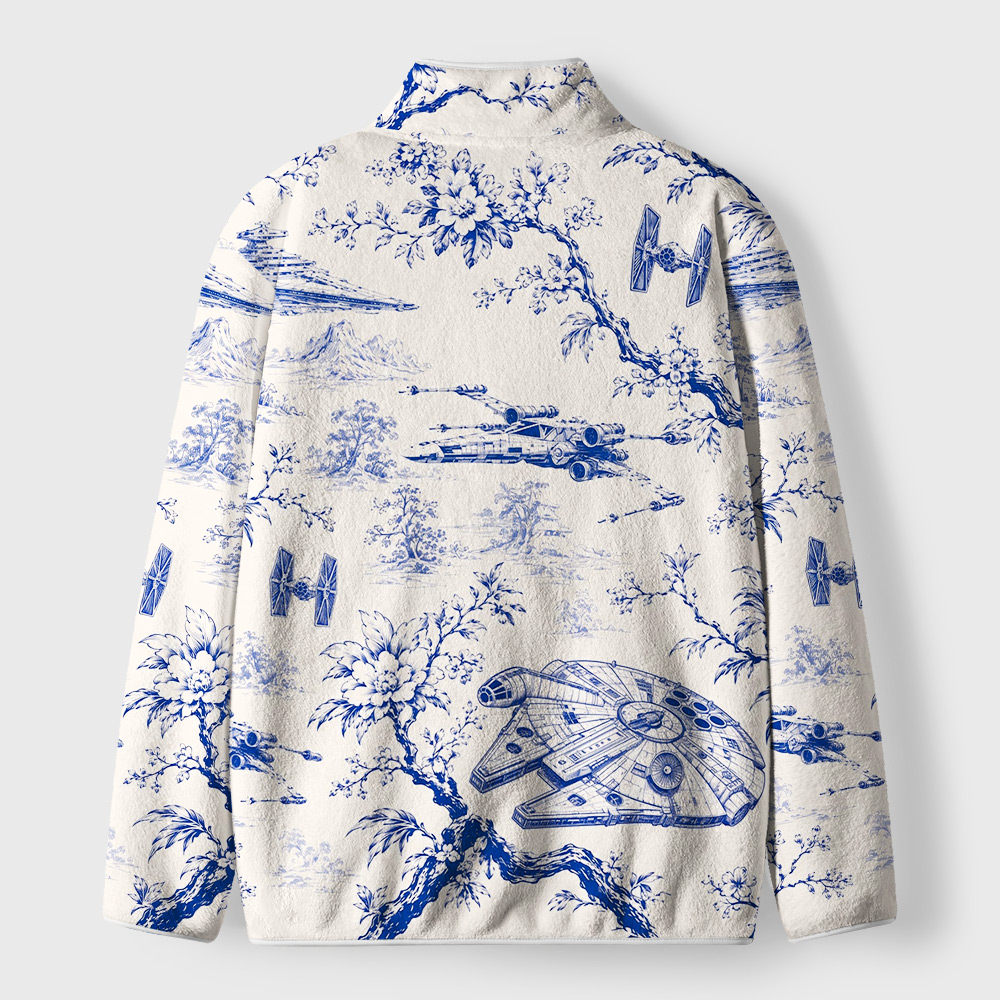 Sci-Fi Space Vessel Toile Seamless Pattern Geek Polar Fleece Full-Zip Jacket
