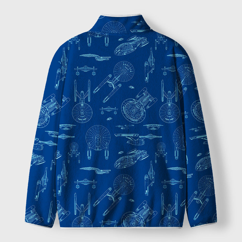 Spaceship Line Drawing Geek Polar Fleece Full-Zip Jacket