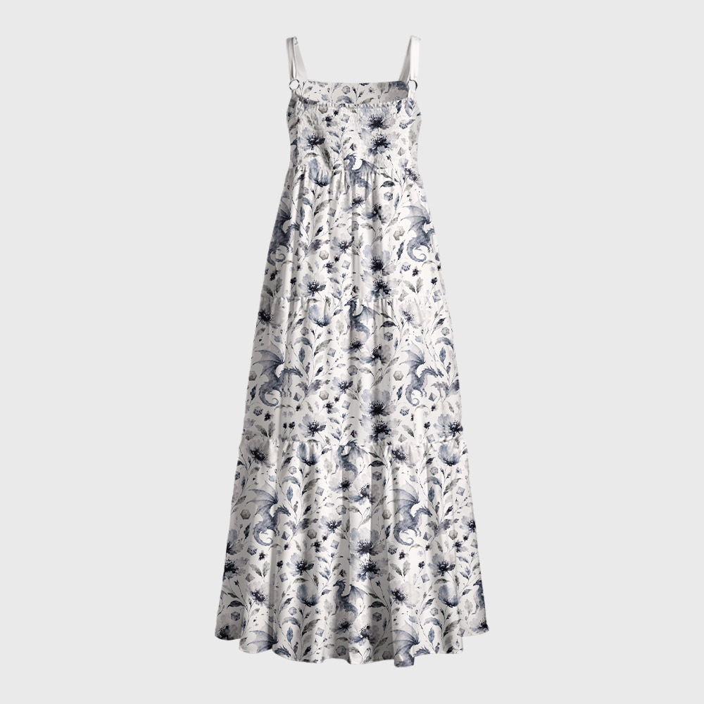 Fantasy Dragon Crystal Flower Geek Tiered Cami Maxi Dress