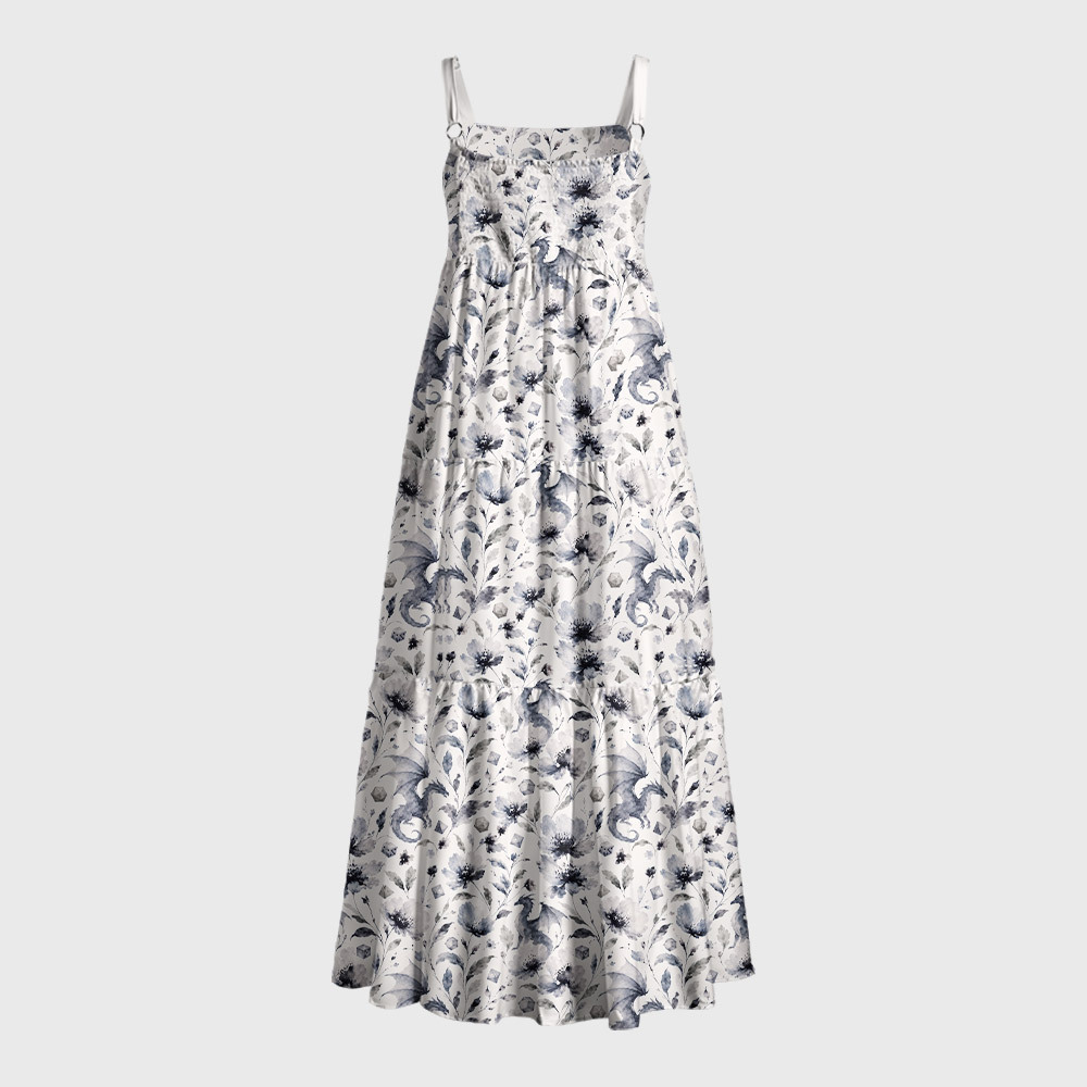 Fantasy Dragon Crystal Flower Geek Tiered Cami Maxi Dress
