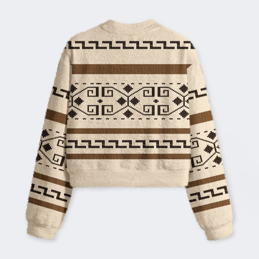 The Dude Classic Lebowski Geek Women's Fuzzy Fleece Cropped Sweater