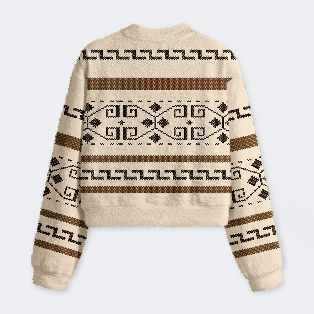 The Dude Classic Lebowski Geek Women's Fuzzy Fleece Cropped Sweater