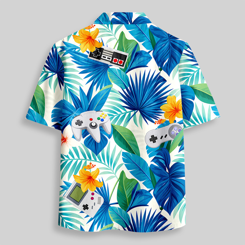 Hawaiian Tropicals & Retro Gamers Button Up Pocket Shirt