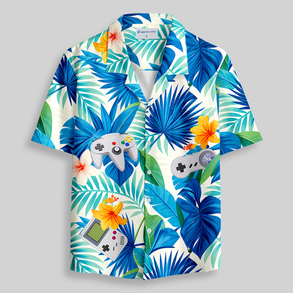 Geeksoutfit Hawaiian Tropicals & Retro Gamers Button Up Pocket Shirt for Sale