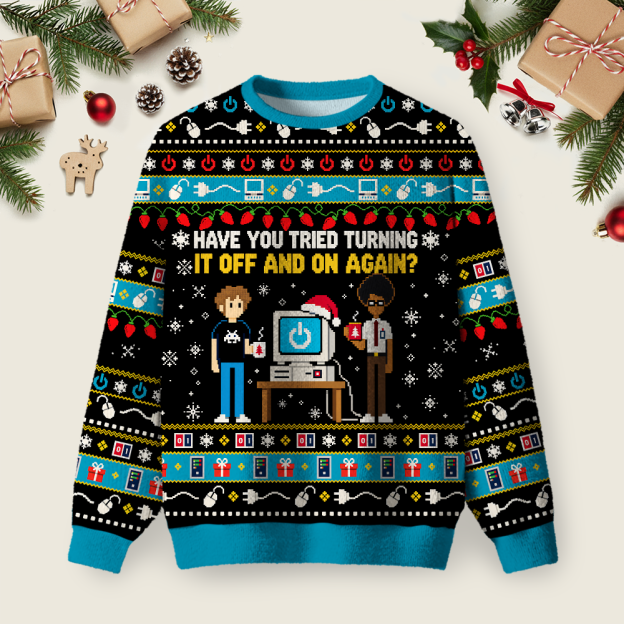 Funny IT Helpdesk Ugly Christmas Fuzzy Fleece Sweatshirt