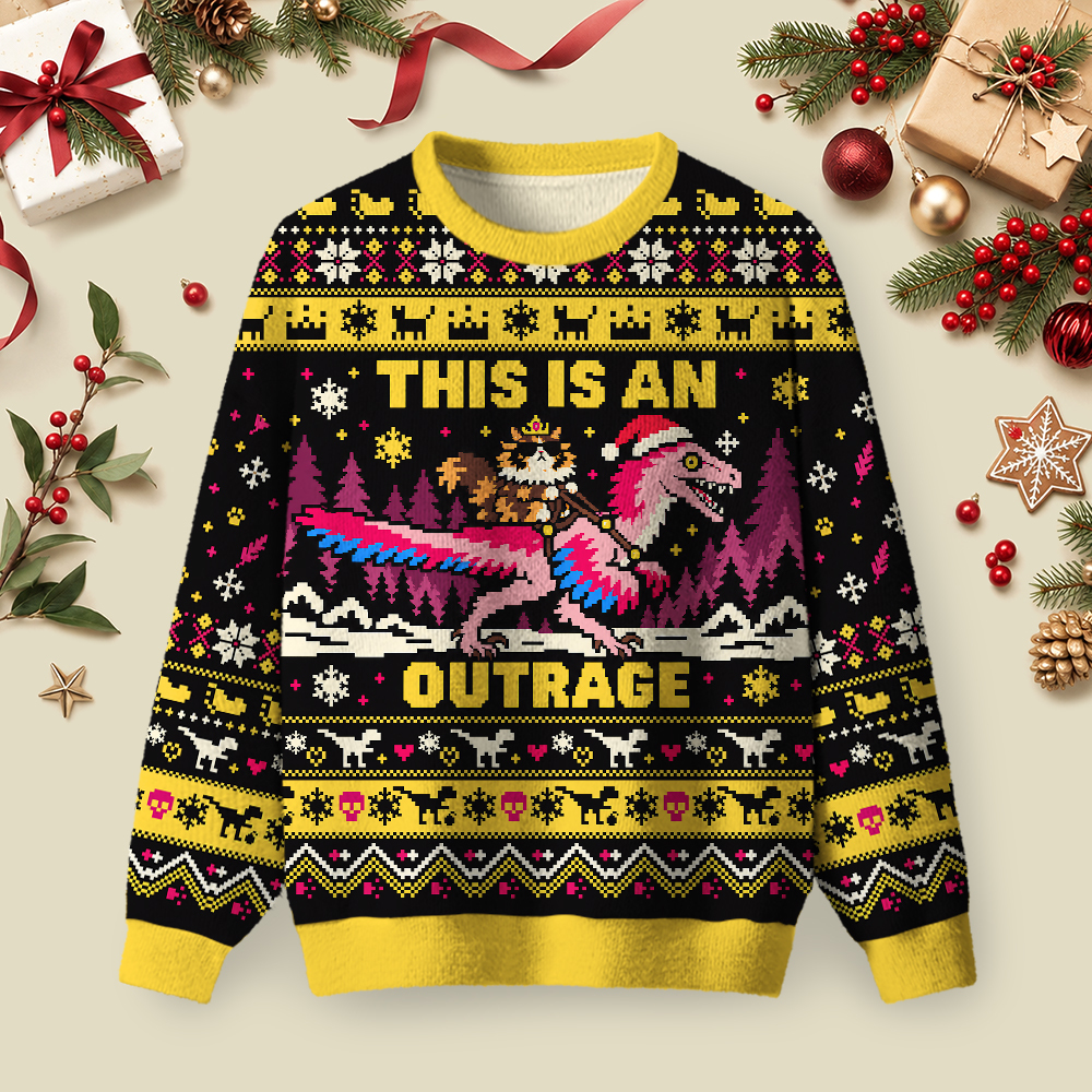 Funny Dino Rider Holiday Ugly Christmas Fuzzy Fleece Sweatshirt