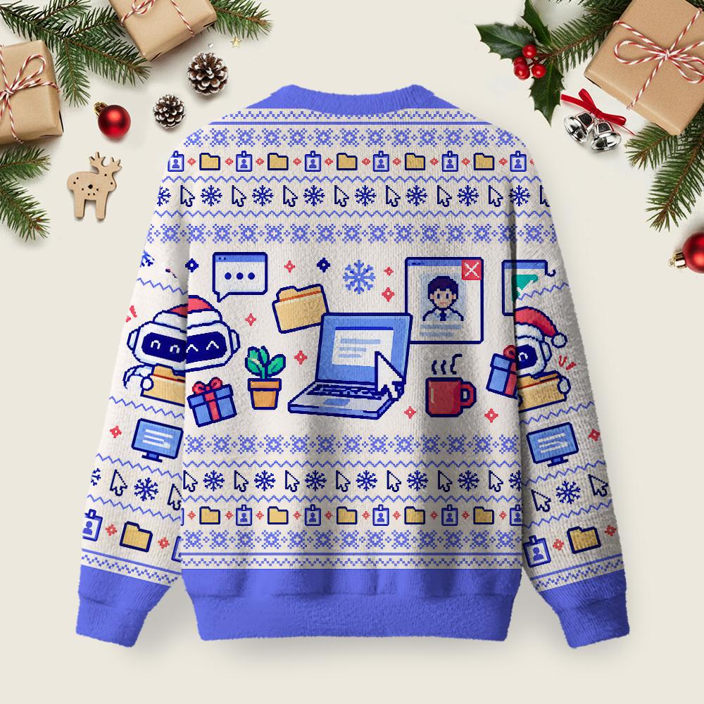 Pixel Office AI Replacement Ugly Christmas Fuzzy Fleece Sweatshirt