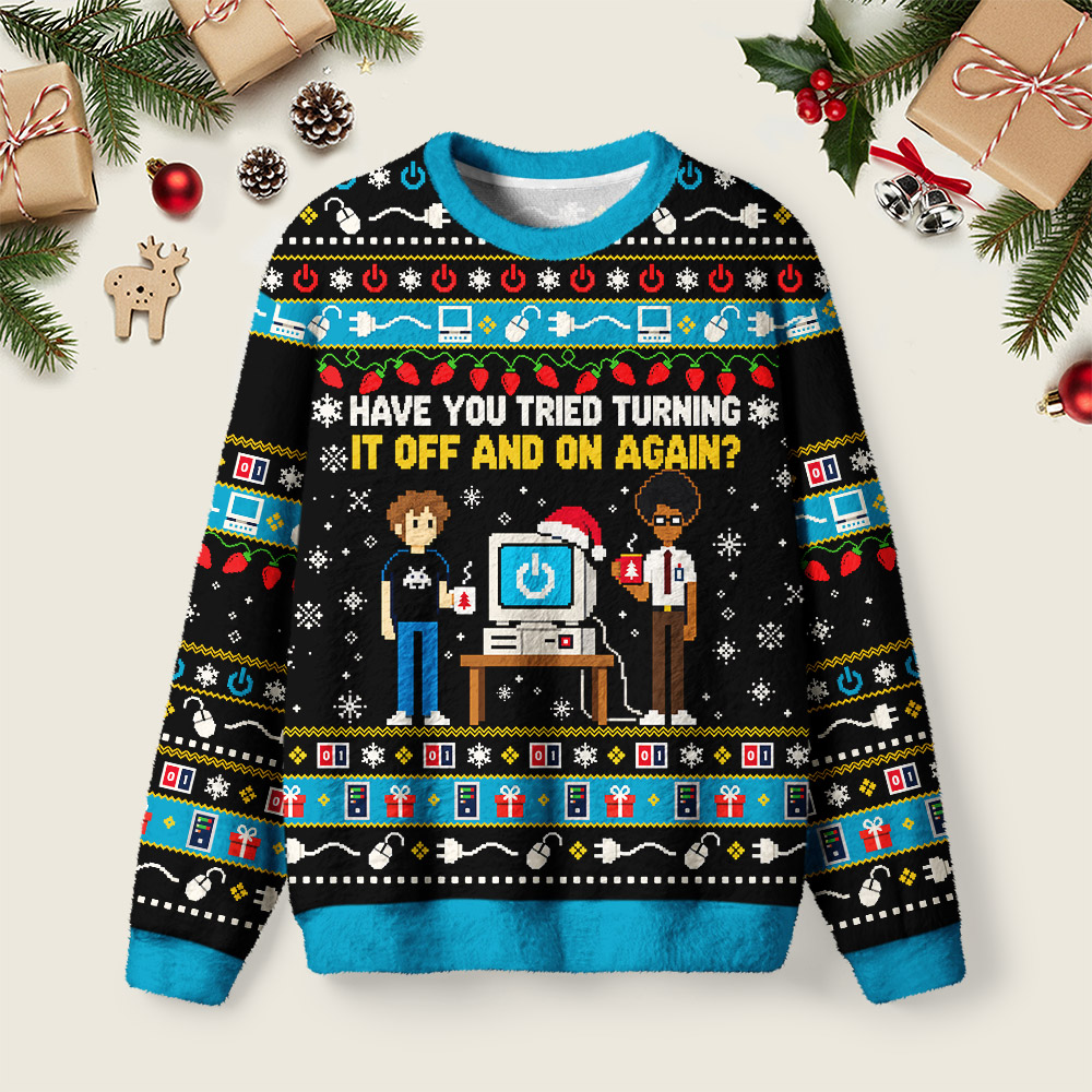 Funny IT Helpdesk Ugly Christmas Fuzzy Fleece Sweatshirt