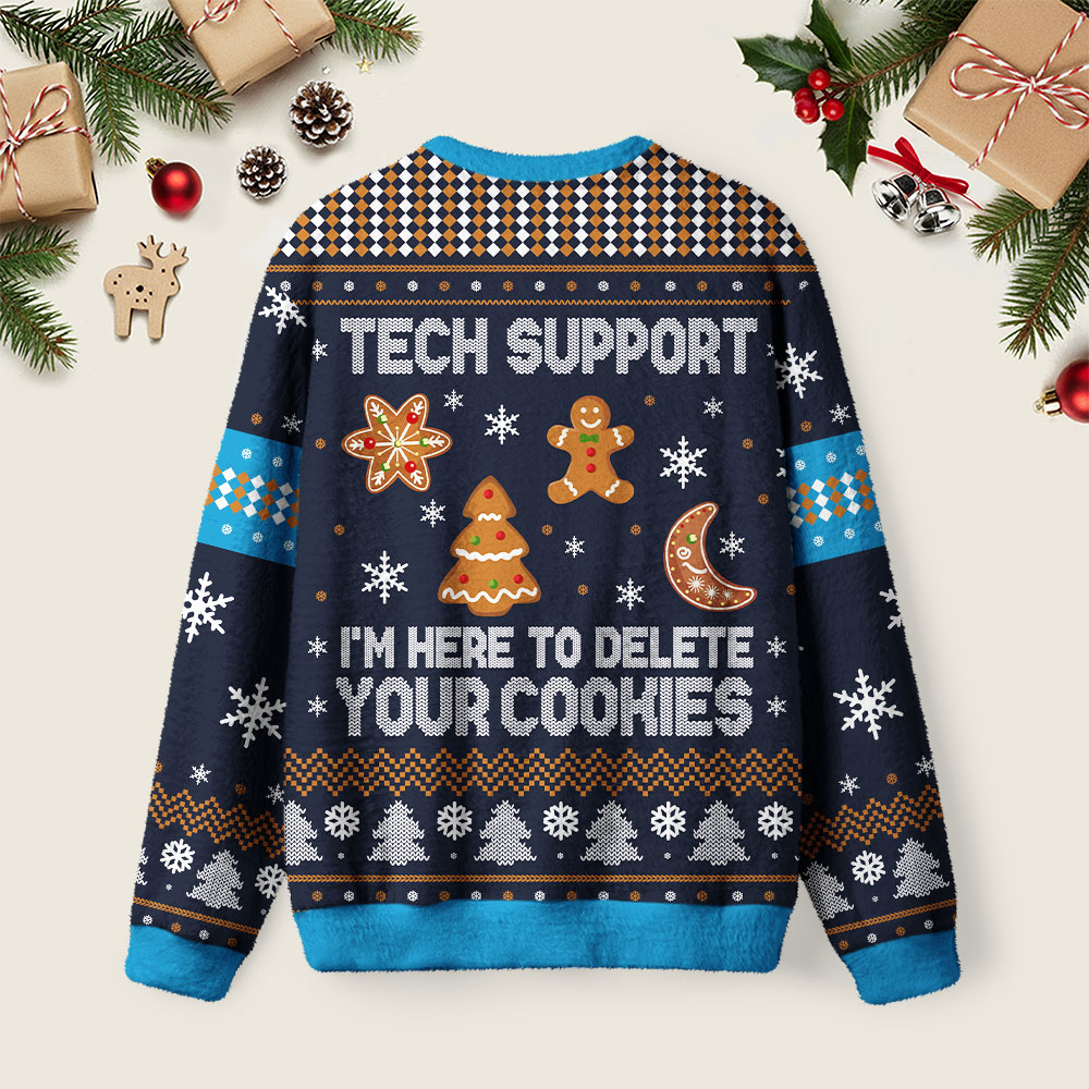Tech Support Computer Programmer Blue Ugly Christmas Fuzzy Fleece Sweatshirt
