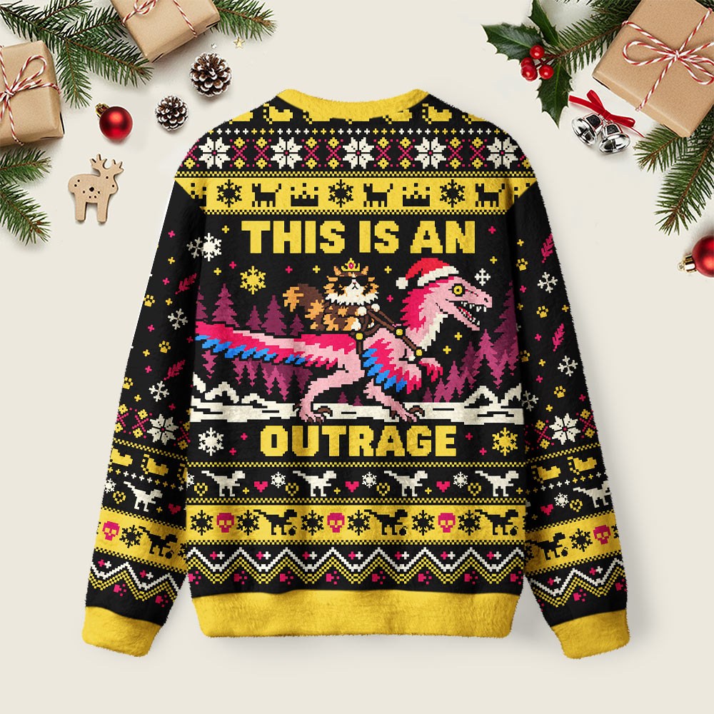 Funny Dino Rider Holiday Ugly Christmas Fuzzy Fleece Sweatshirt