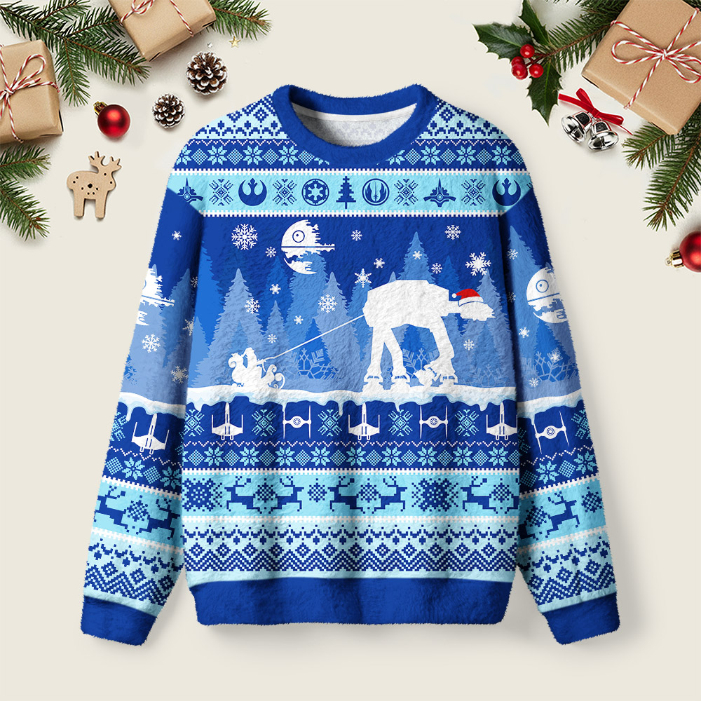 AT Snow Walker Christmas Ugly Christmas Fuzzy Fleece Sweatshirt