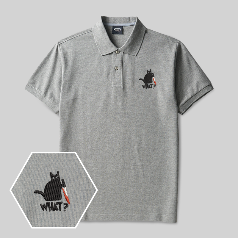 Cat (What ) Geek Embroidered Polo Shirt