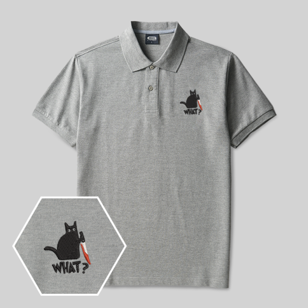 Cat (What ) Geek Embroidered Polo Shirt