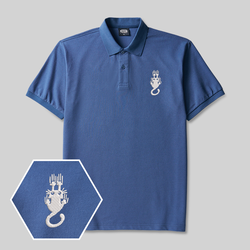 Climbing Cat Geek Embroidered Polo Shirt
