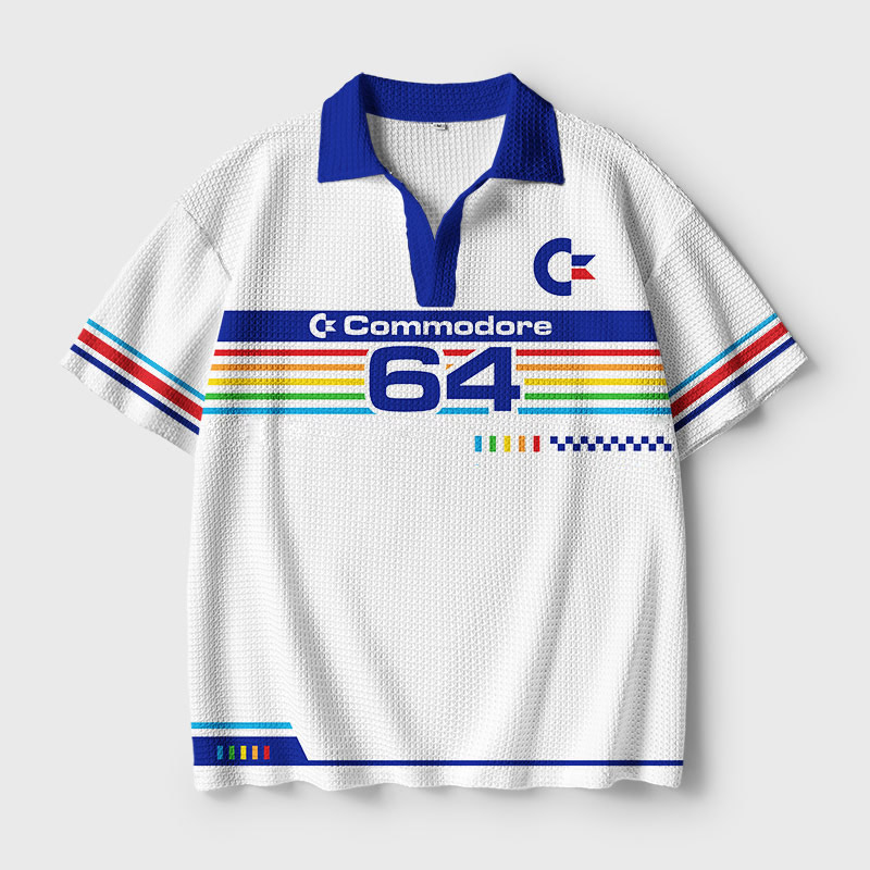 Commodore 64 Retro Stripe Geek Crochet Polo Shirt