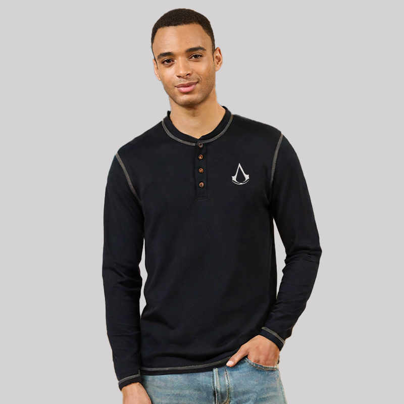 Assassin's Creed Embroidered Long Sleeve Henley Shirts