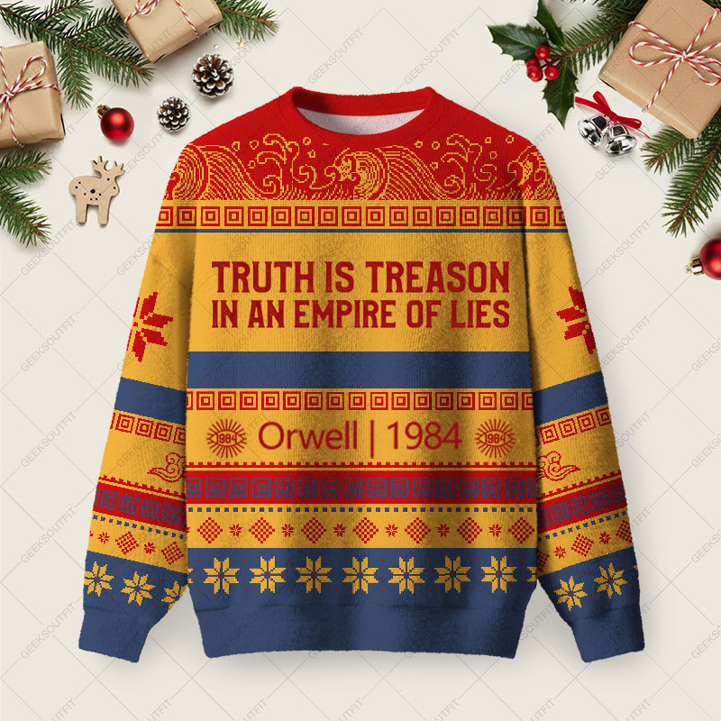 Geeksoutfit 1984 Orwell Ugly Christmas Fuzzy Fleece Sweatshirt for Sale