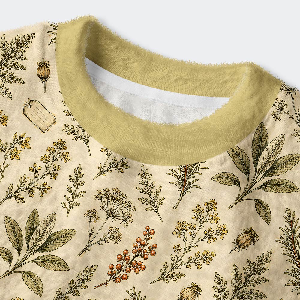 Vintage Botanical Archive Geek Women's Fuzzy Fleece Cropped Sweater