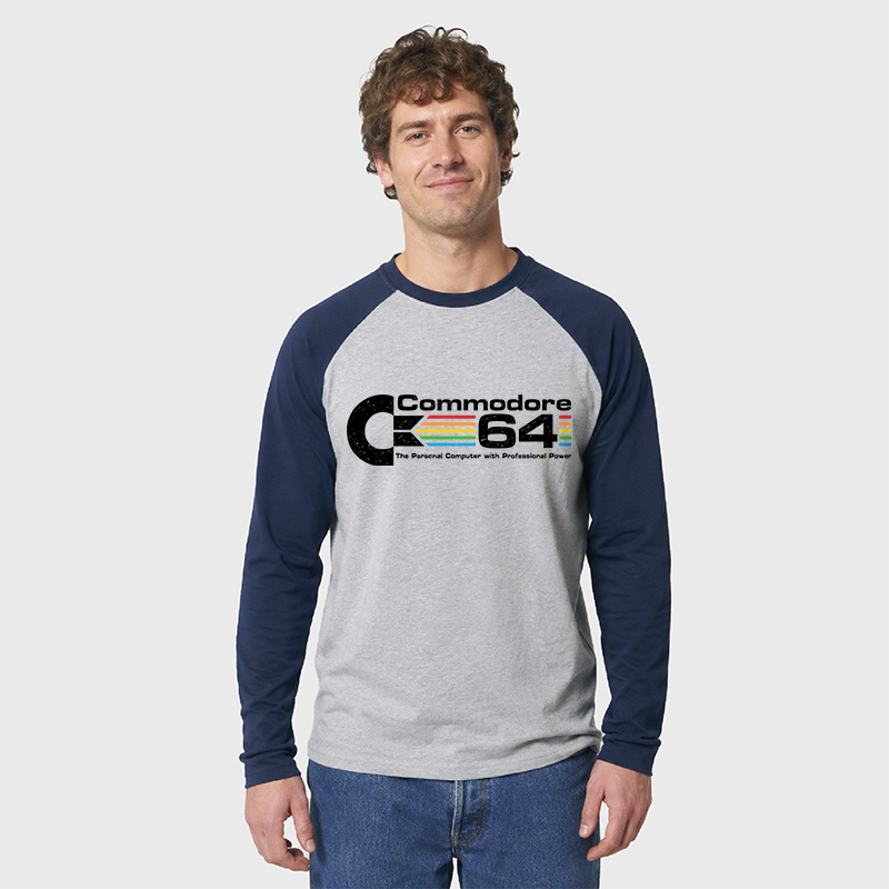 Commodore 64 Nerd Geek Retro Raglan Long-Sleeve Tee