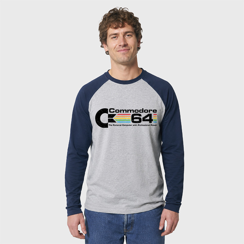Commodore 64 Nerd Geek Retro Raglan Long-Sleeve Tee