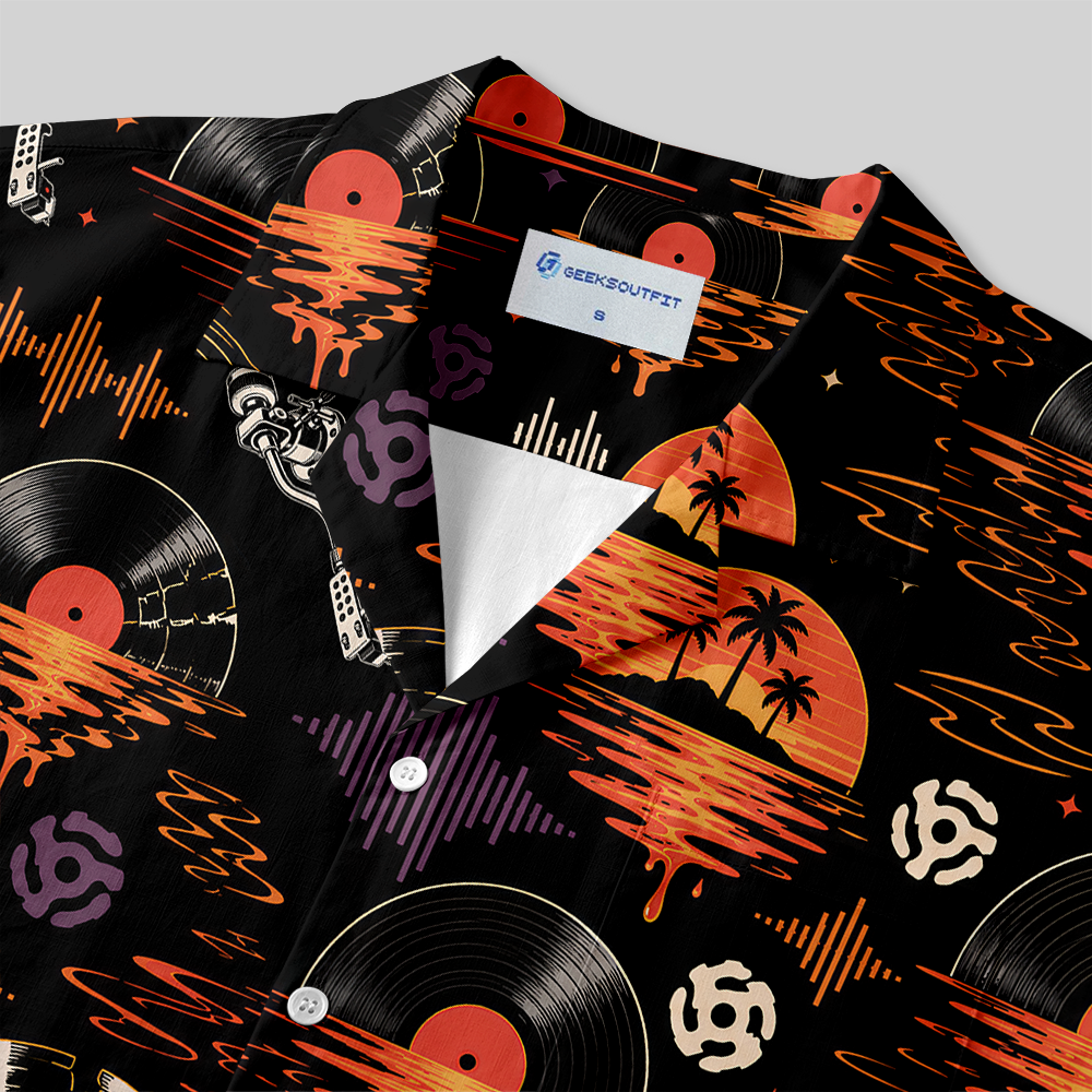 Vinyl Sunset Beach Party Button Up Pocket Shirt