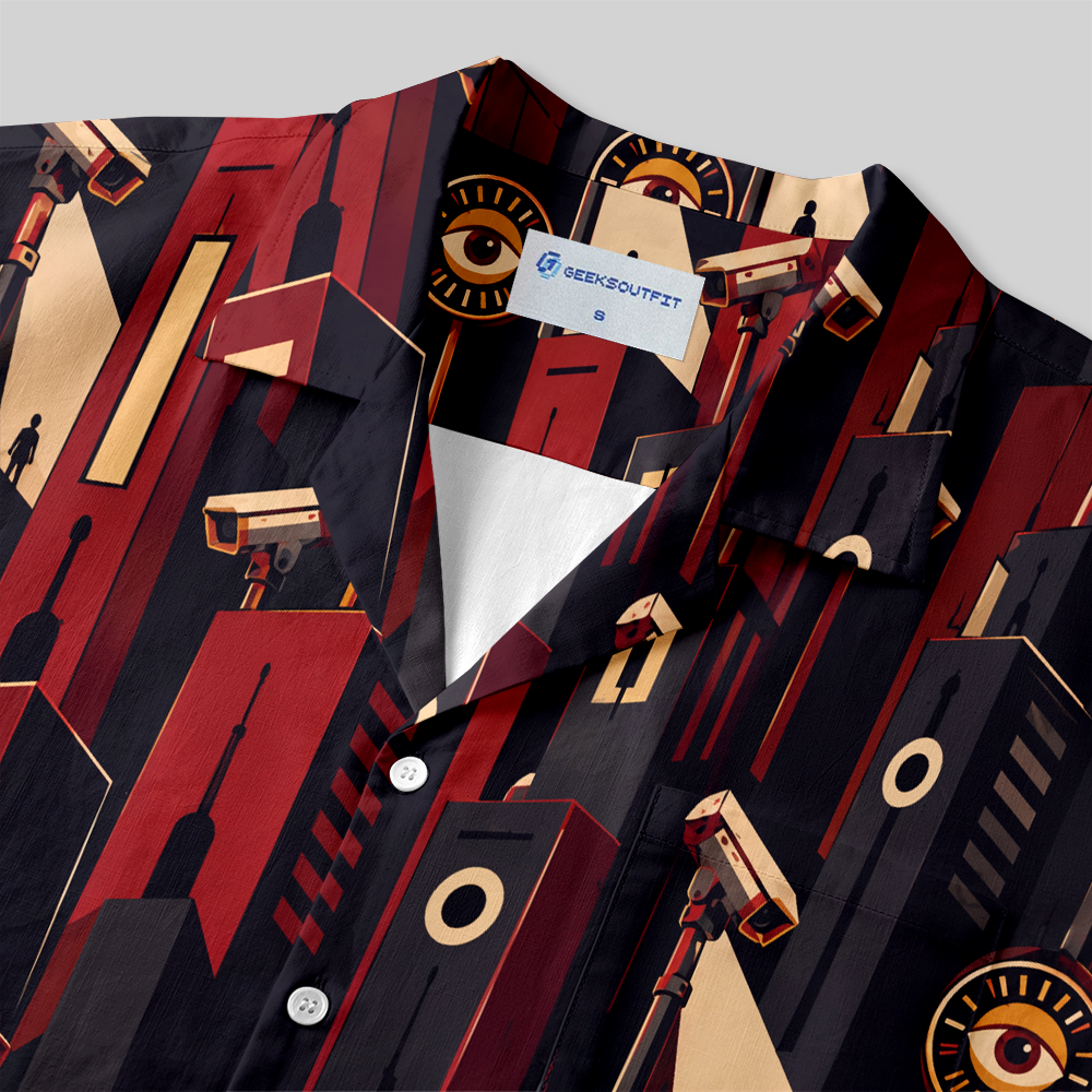 Deco Style Dark Urban Sci‑Fi Seamless Button Up Pocket Shirt