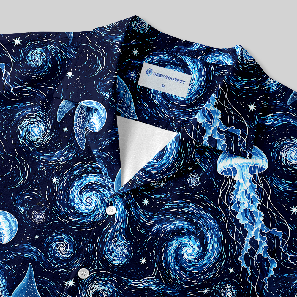 Cosmic Ocean Galaxy Sea Creatures Button Up Pocket Shirt