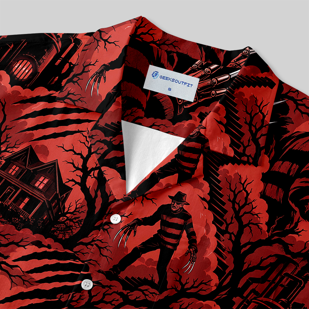 Dark Horror Clawed Creature Haunted House Button Up Pocket Shirt
