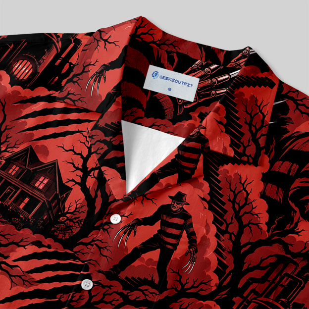 Dark Horror Clawed Creature Haunted House Button Up Pocket Shirt
