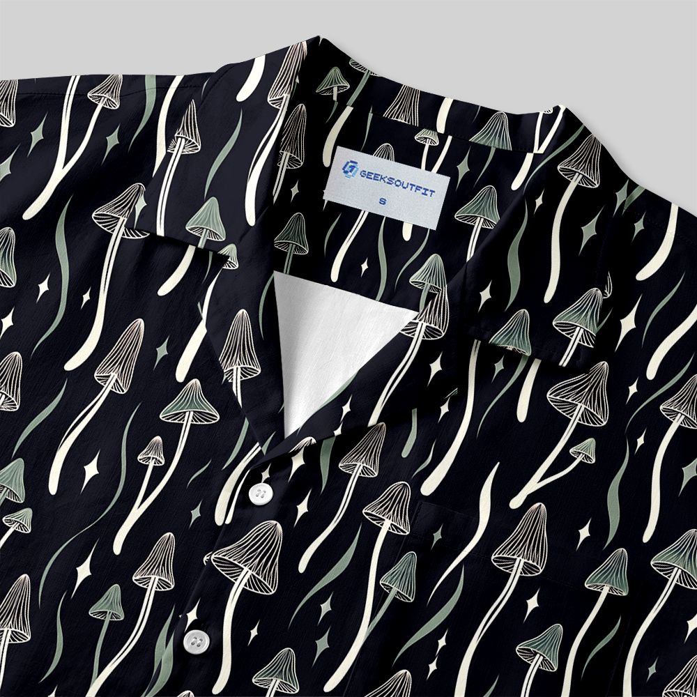 Starry Night Mushroom Mycology Button Up Pocket Shirt