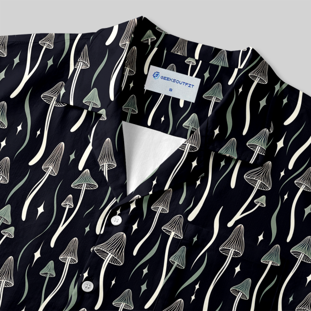 Starry Night Mushroom Mycology Button Up Pocket Shirt