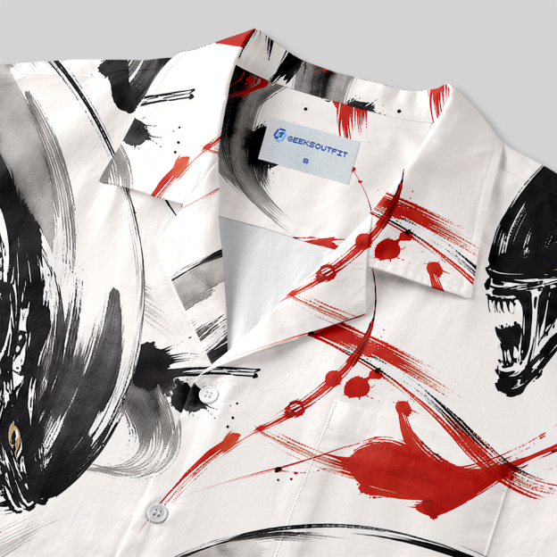 Sumi-E Ink Mythical Beast Fantasy Button Up Pocket Shirt