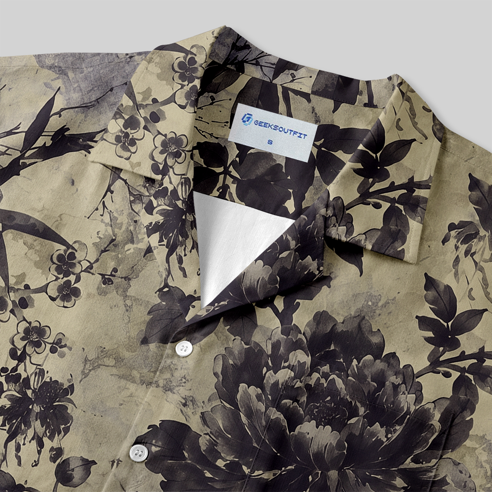 Ink Floral Robot Sci-Fi Button Up Pocket Shirt