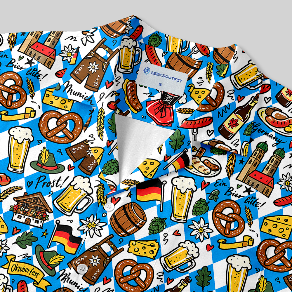 Bavarian Beer Festival Cartoon Button Up Pocket Shirt