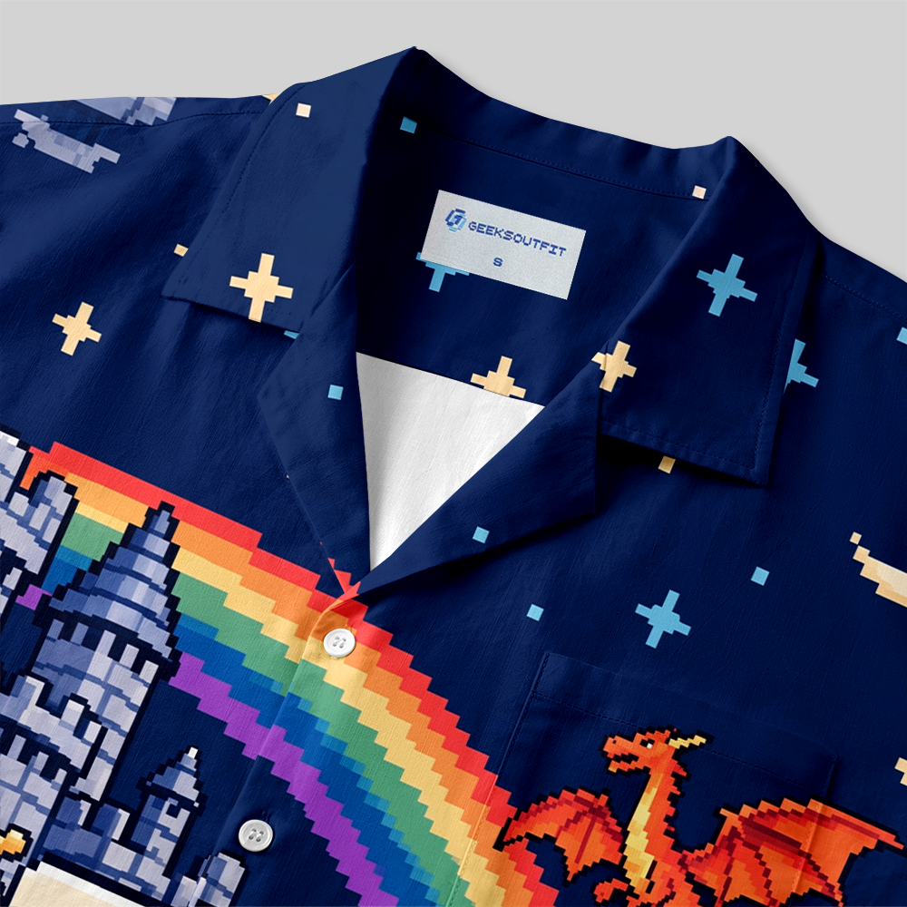 Pixel Fantasy Adventure Nerd Art Button Up Pocket Shirt