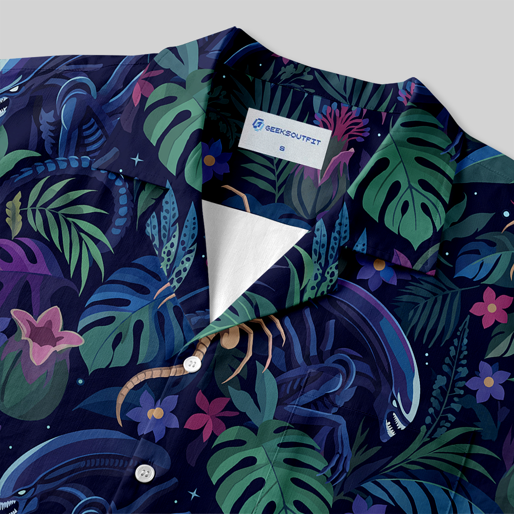 Tropical Jungle Extraterrestrial Creature Button Up Pocket Shirt