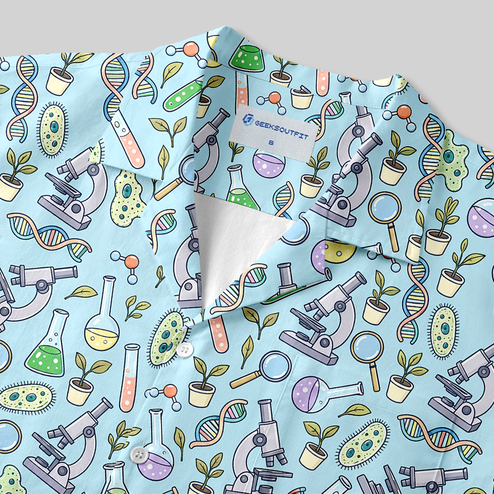 Biology Lab Doodle Series Button Up Pocket Shirt