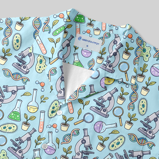Biology Lab Doodle Series Button Up Pocket Shirt