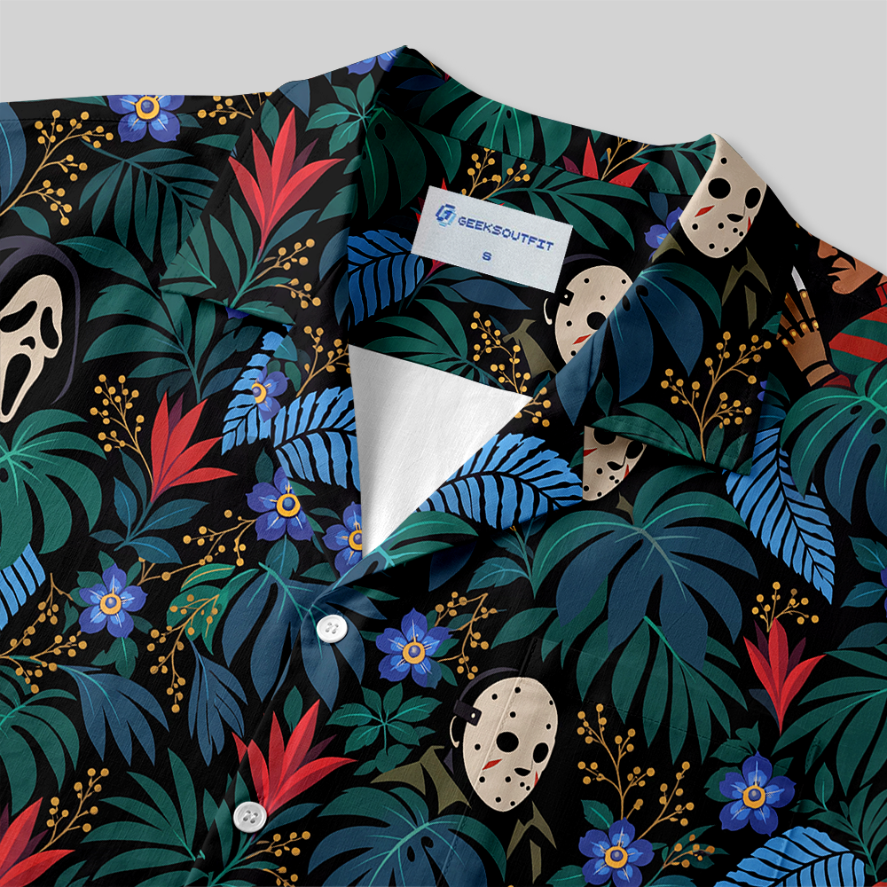 Tropical Horror Mask Graffiti Button Up Pocket Shirt