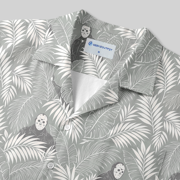 Neutral Tone Tropical Mask Button Up Pocket Shirt