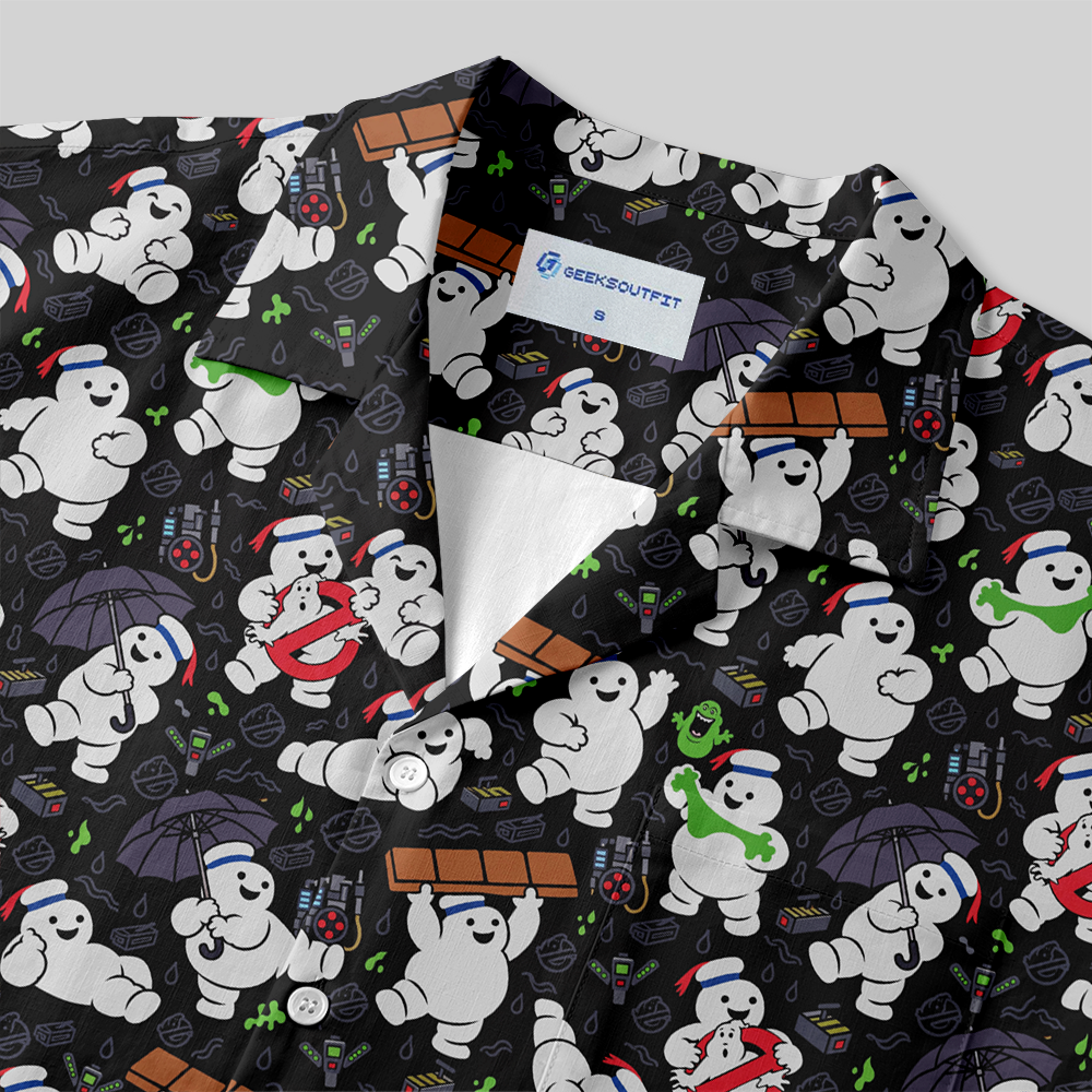 Cute Cartoon Ghost Doodle Button Up Pocket Shirt