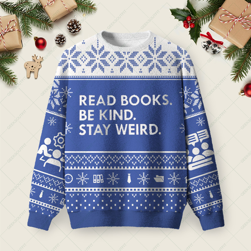 Geeksoutfit Read Books Ugly Christmas Fuzzy Fleece Sweatshirt for Sale