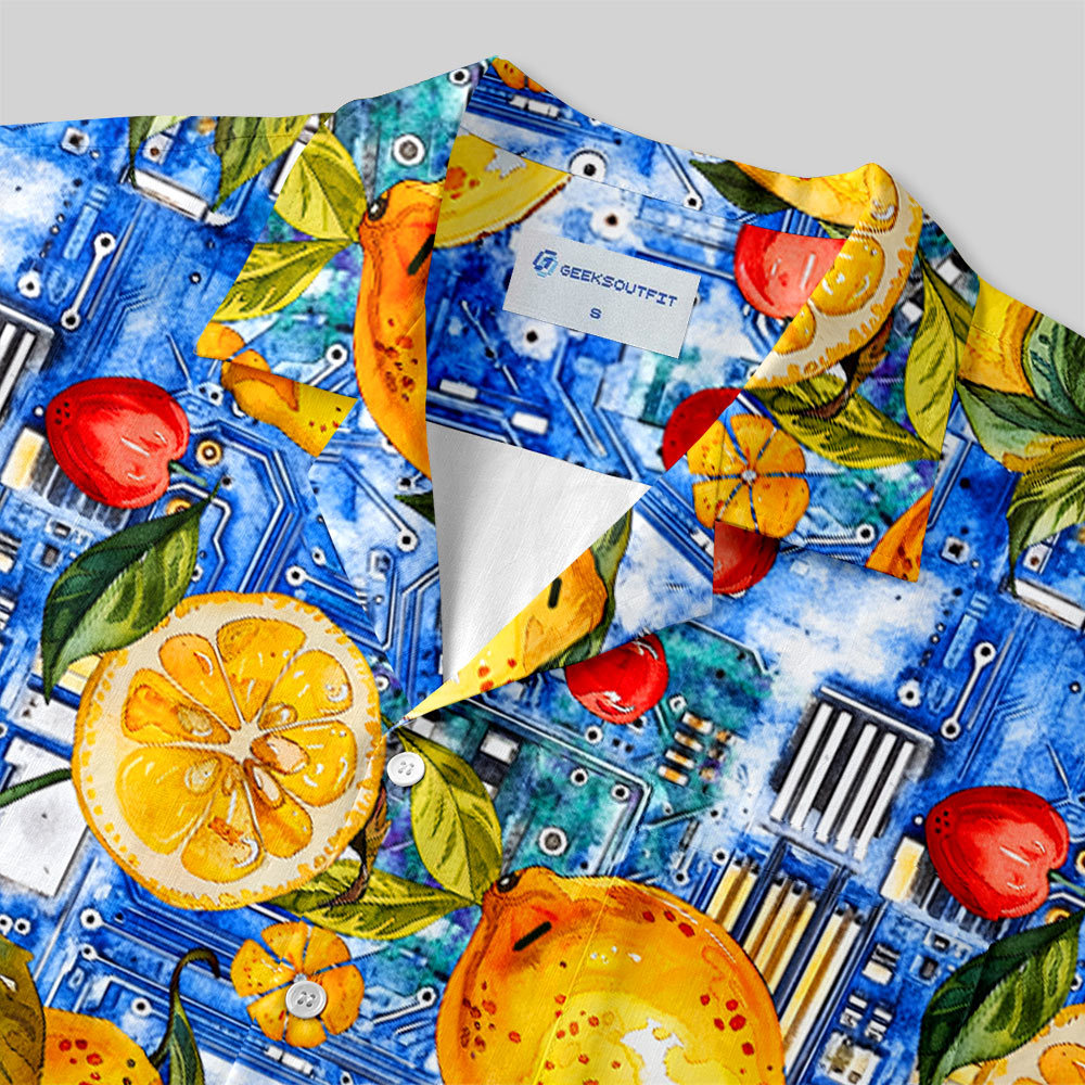 Watercolor Lemon Battery Button Up Pocket Shirt
