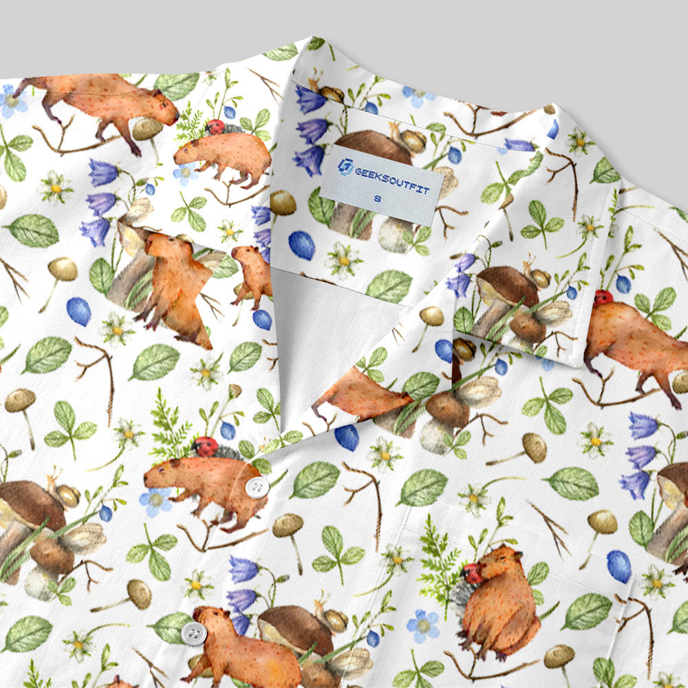 Watercolor Capybara Button Up Pocket Shirt