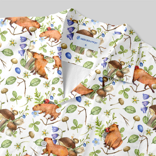 Watercolor Capybara Button Up Pocket Shirt