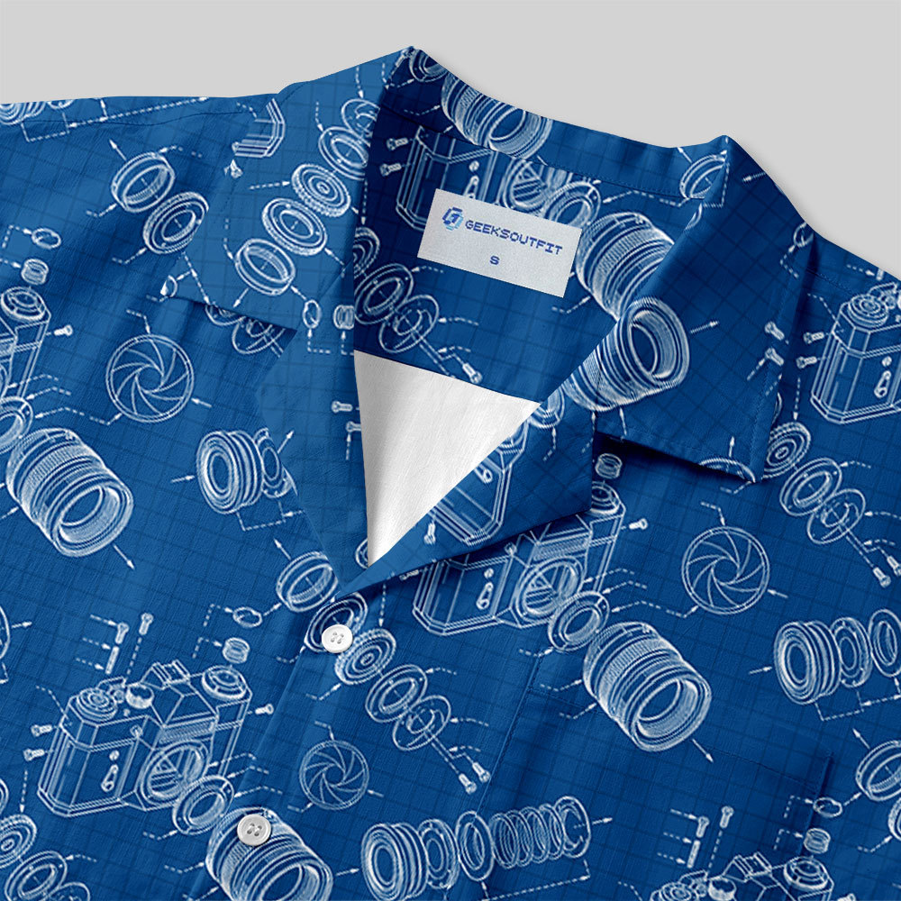 Camera Blueprint Button Up Pocket Shirt