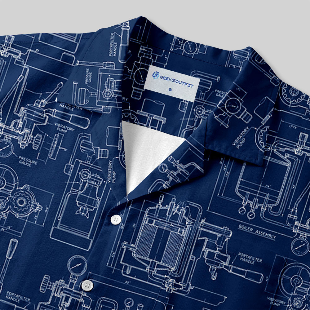 Espresso Machine Blueprint Button Up Pocket Shirt